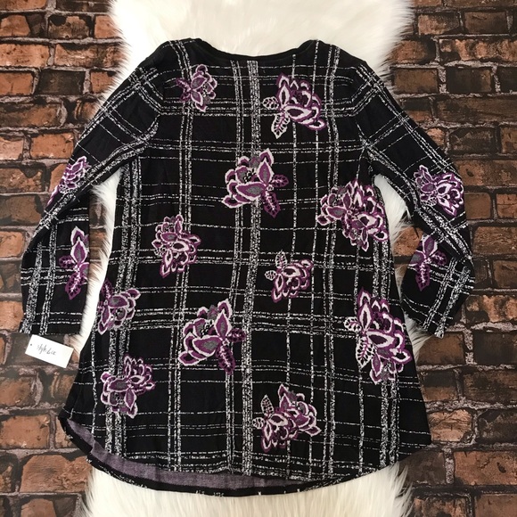 Style & Co Purple Windowpane Plaid & Floral Tunic Sweater NWT Size XXL Blouse - Picture 3 of 8